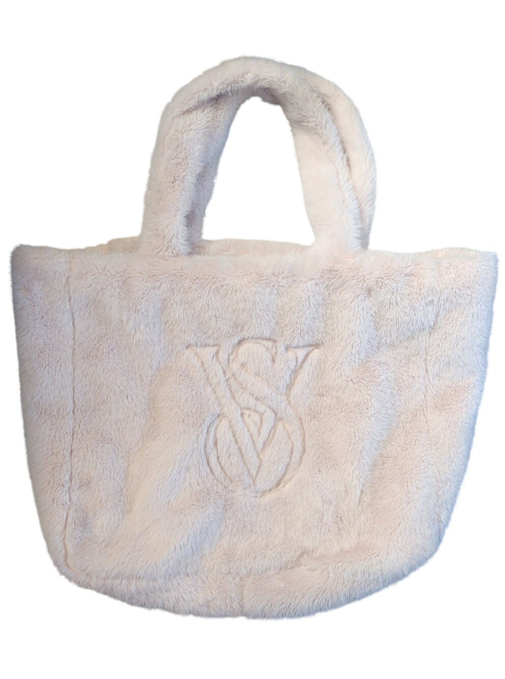 Victoria's Secret Plush Faux Fur Tote Bag Cream VS Logo Shoulder Bag